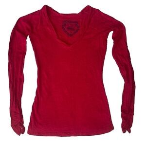Kersh Celebrate Life Red Ruched Long Sleeve Tissue Tee Women Small